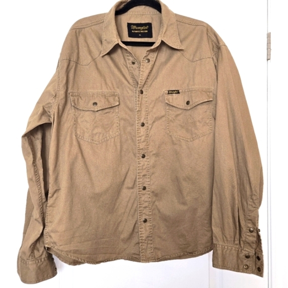 Y2K Wrangler Western Men's Shirt in Tan XL Metal Snap - Picture 9 of 10